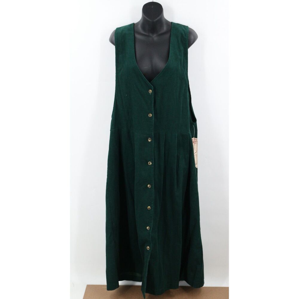 Pams Closet Womens Deadstock Corduroy Jumper Dress Size X-Large Dark Green